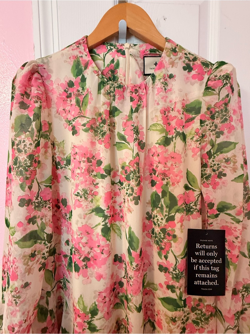 Tuckernuck Pink Hydrangea Floral Chiffon Ruffle A-Line maxi Dress Sz M -no stash - Picture 7 of 11